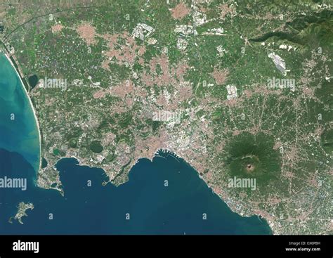 Satellite View and Map of Mount Vesuvius, Naples, Italy .